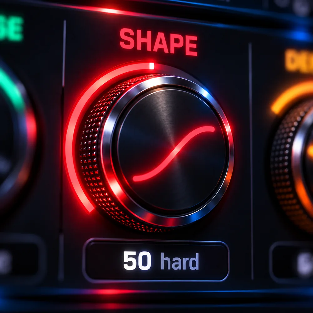 HardStop Pro's Shape knob at 50, reading hard.